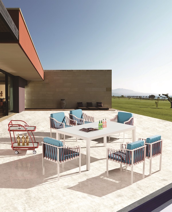 Hyacinth Modern Outdoor Dining Set For 6 With Sidestraps Icon Outdoor Contract