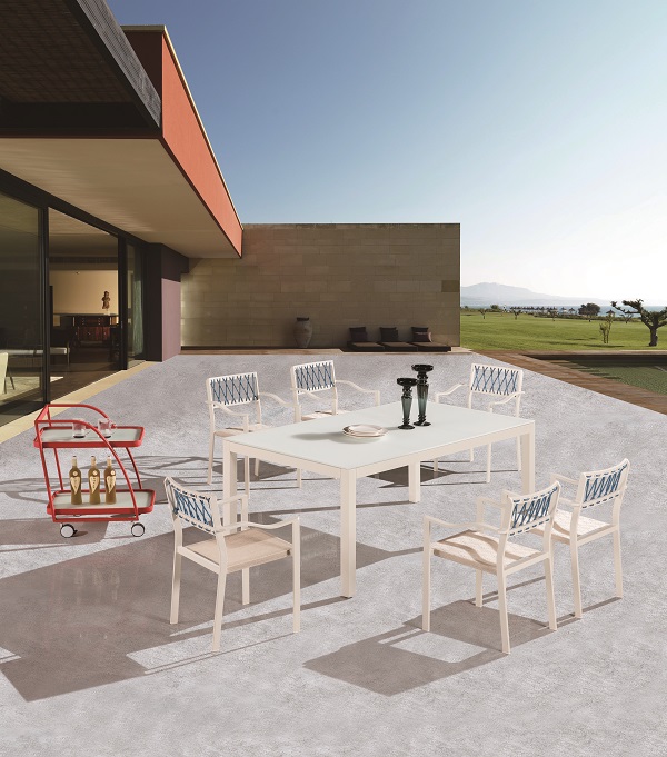 Hyacinth Modern Outdoor Dining Set For 6 With Chairs With Arms Icon Outdoor Contract